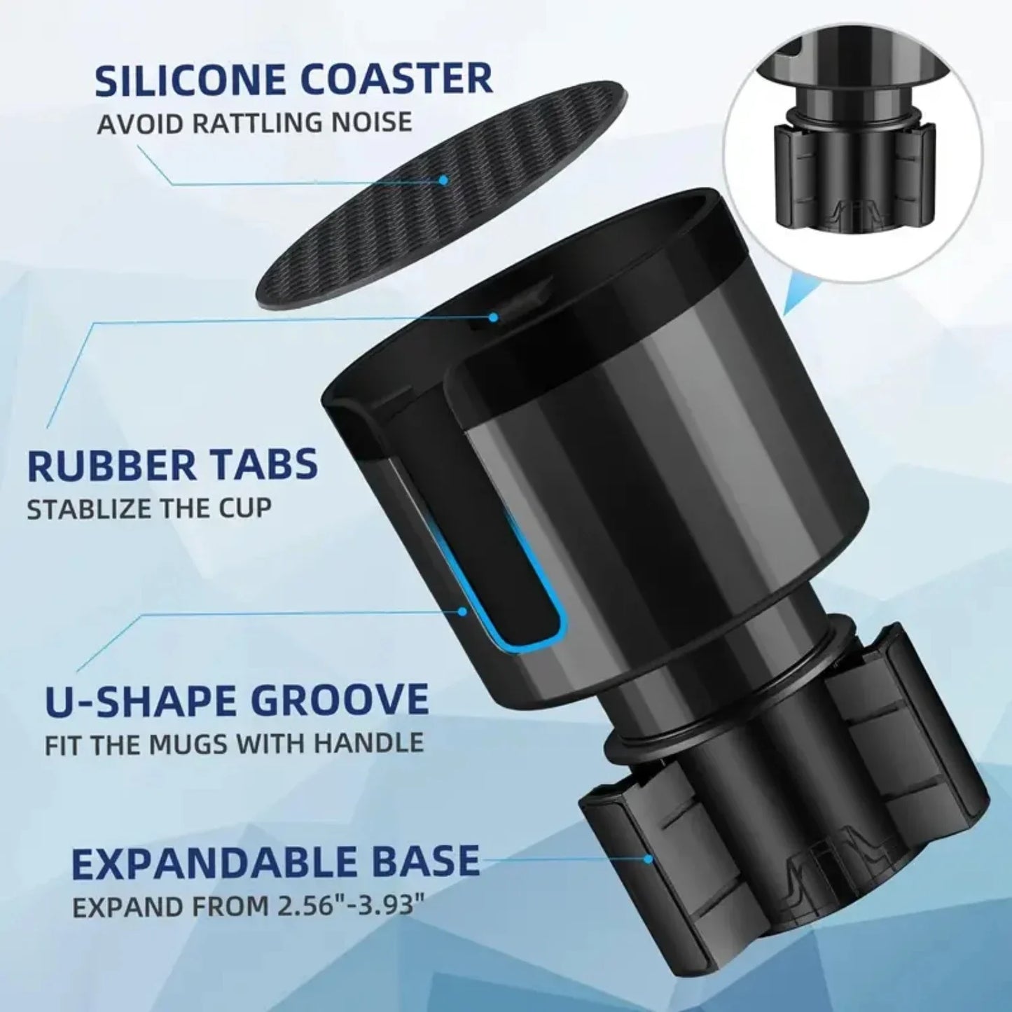 VIKEFON Upgraded Car Cup Holder Expander with Adjustable Base Stable Auto Bottle Support Universal for 6.5CM-10.5CM Cup Holder
