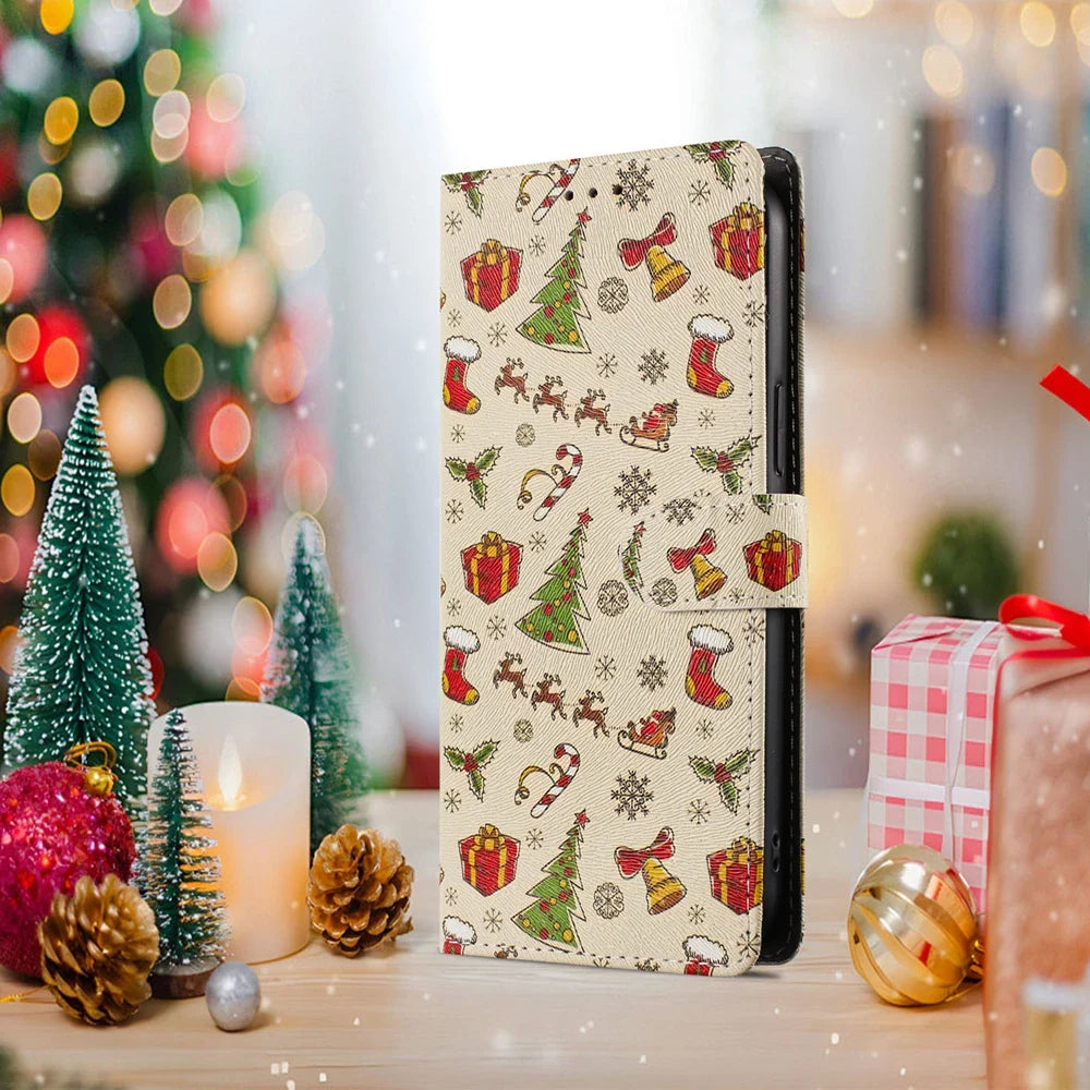 Christmas Phone Case for Funda iPhone 17 16 15 14 13 12 11 Pro Max 17 Air 16E 15 Plus 7 8 Cases Flip Leather Wallet Back Cover