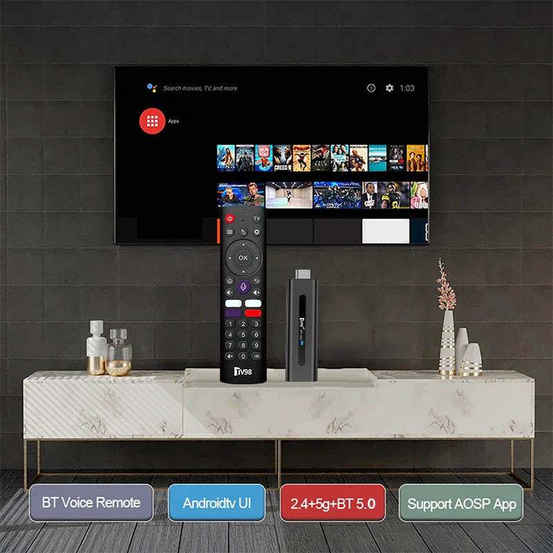 TV98 ATV Smart TV Stick Android 14 ATV Allwinner H313 Support 4G 5G Wifi HD 4K 8K TV Box BT5.0 2GB 16GB Voice remote TV Box