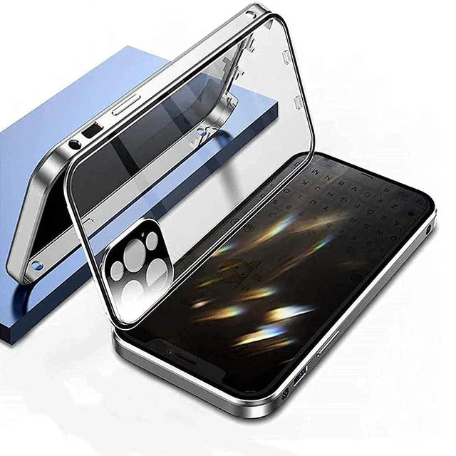 360° Degree Protection Privacy Metal Double Sided Glass Case For iPhone16 14 15 Pro Max Lens Protection Double Buckle Lock Cover