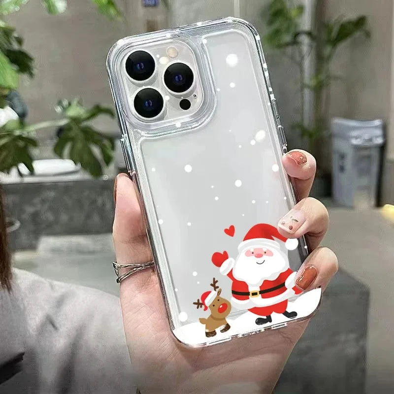 For iPhone 17 16 15 14 13 12 11 Pro Max Case Christmas Snowy Santa Claus Reindeer Cover For iPhone 16 15 14 Plus 16E 17 Air Case