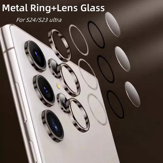 Metal Lens Ring Glass for Samsung Galaxy S24 Ultra S23ultra 5G Camera Protector Back Lens Cap Cover