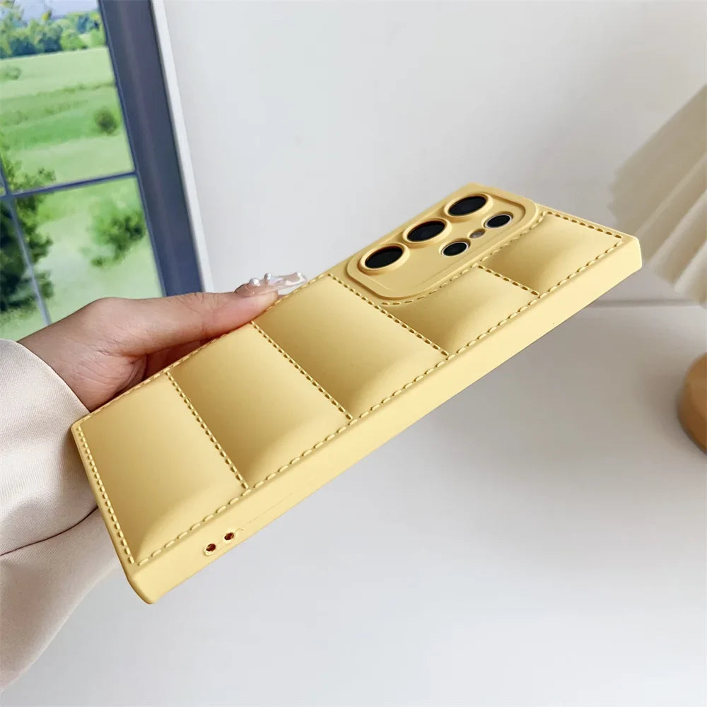 Solid Color Down Jacket Case for Samsung Galaxy S24 S23 Ultra S22 S21 Plus S20 FE A54 A34 A53 A55 A35 A25 A52 A14 Soft TPU Cover
