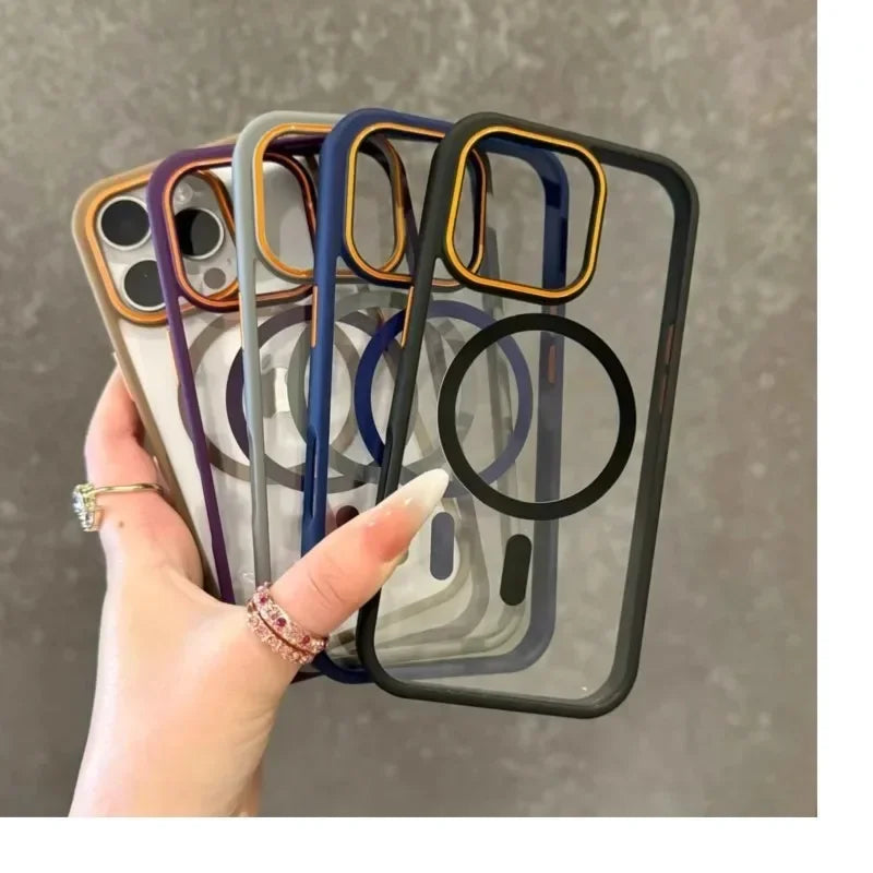 Luxury Transparent Magsasfe Case for iPhone 17 16 15 14 13 12 11 Pro Max Color Bumper Shockproof Magnet Wireless Charge Cover