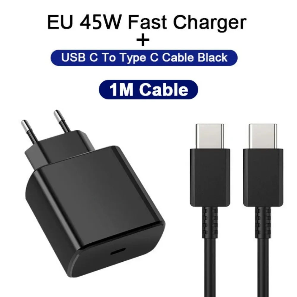 45W PD Charger For Samsung Galaxy S24 S23 S22 Type C Quick Charge USB C to Type C Cable Fast Charging Mobile Phone Wall Adapter