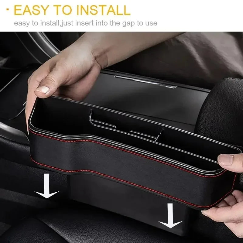 PU Leather Car Seat Gap Storage Box Universal Seat Gap Slit Box With Charging Hole Phone Bottle Keys Holder Box Auto Organizer