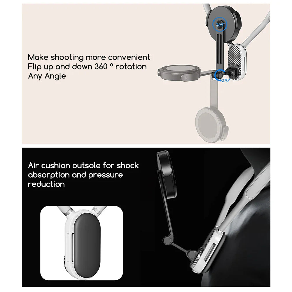 Magnetic Neck Holder Mount for Actions Cameras/Phones 360 Degree Adjustables Angle Neck Phone Mount for Vlogging