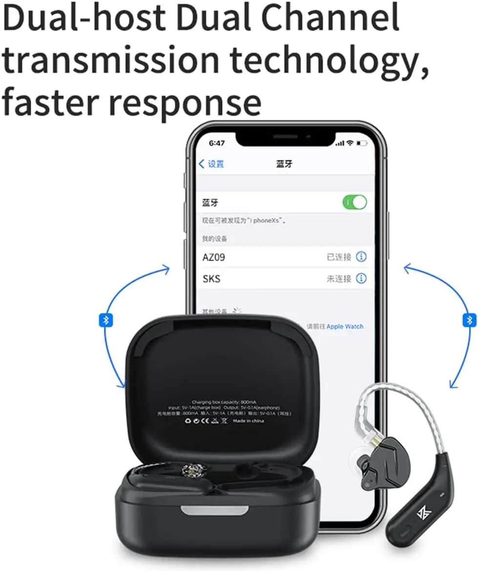 KZ AZ09 Wireless Upgrade Cable Bluetooth 5.4 Noise Reduction Bluetooth Module Upgrade Cable Ear Hook With Charging Case For ZS10