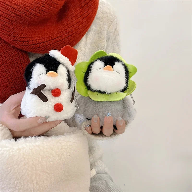 Christmas Penguin Plush Case for AirPods 4 Airpod 1 2 3 Pro Pro2 Bluetooth Earbuds Charging Box Protective Earphone Case Cover