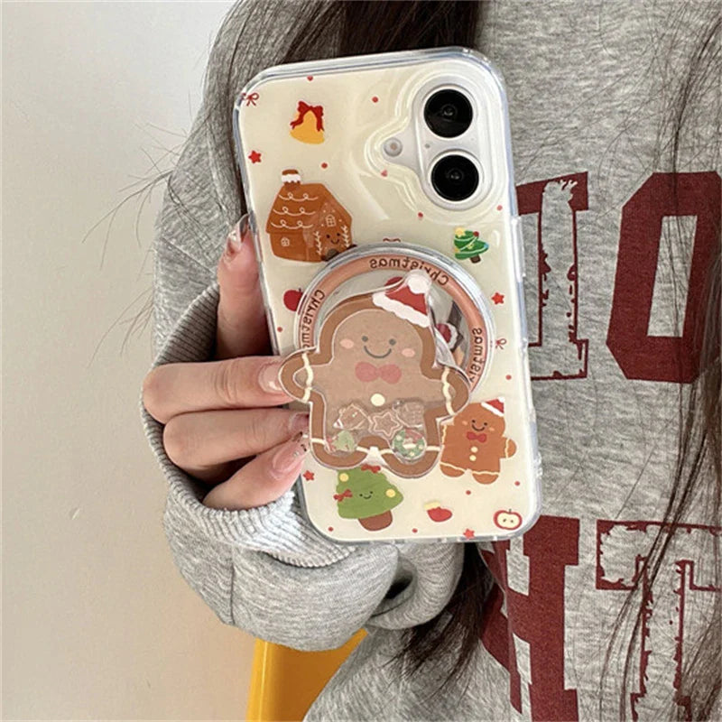 Cute Quicksand Christmas Cartoon Magnetic Holder Grip Tok Griptok Phone Stand Holder Support For iPhone For Pad Magsafe Smart To