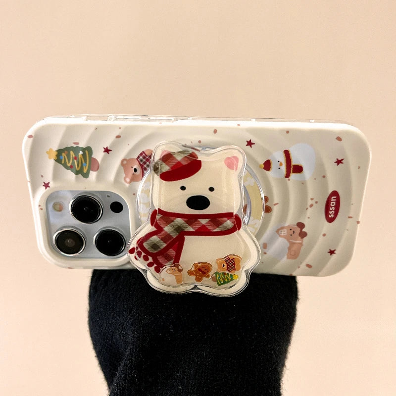 Korean Cute Quicksand Christmas Puppy Magnetic Holder Grip Tok Griptok Phone Stand Support For iPhone For Pad Magsafe Smart Tok
