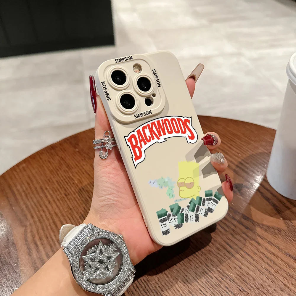 Smoking S-Simpsons Backwoods Phone Case For iPhone 16 15 14 13 12 11 X XR Xs SE2 SE 8 7 Plus Pro Max Mini Silicone Back Cover