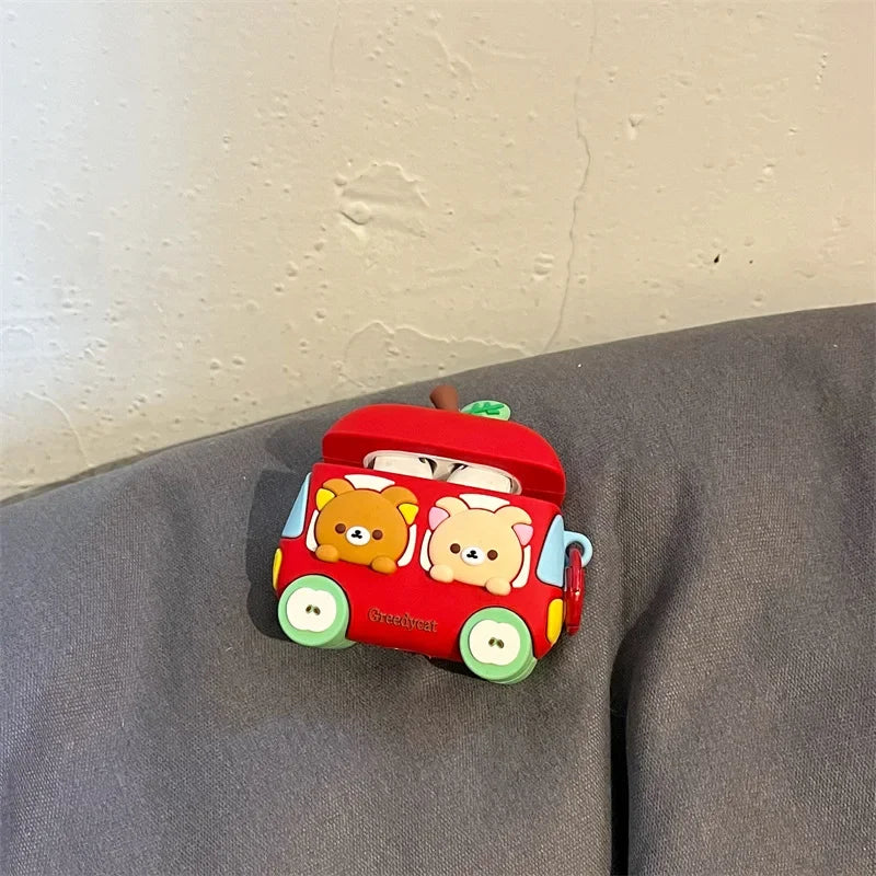 Cute Car Bear Case for AirPods 4 Airpod 1 2 3 Pro Pro2  Bluetooth Earbuds Charging Box Protective Earphone Case Cover