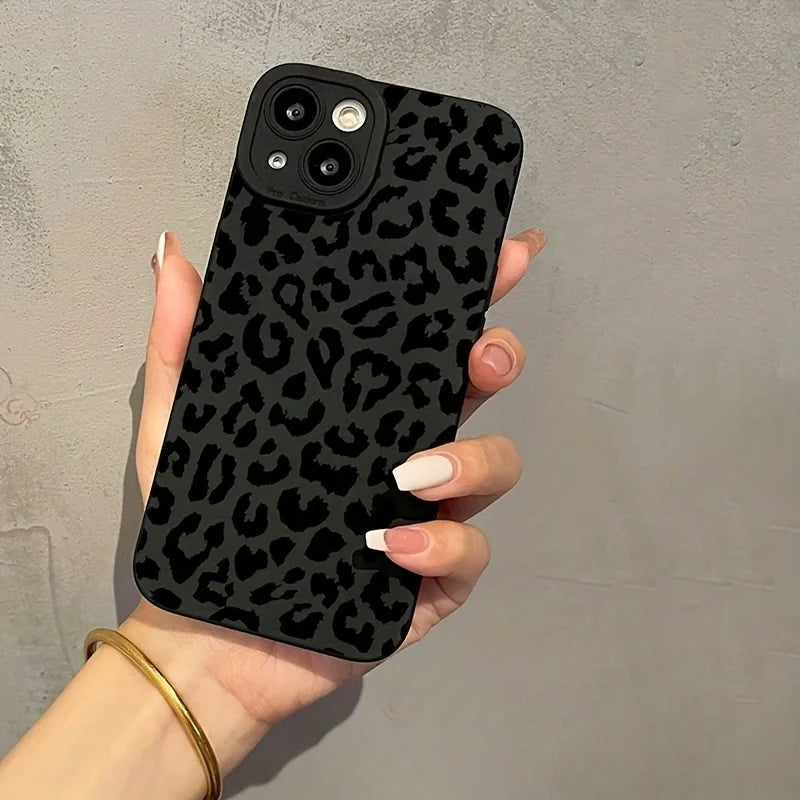 Black Leopard Print Phone Case For iPhone 14 13 11 15 Pro Max 12 Mini XS XR X 8 7 Plus SE 2022  14Pro 13Pro Matte Soft Cov