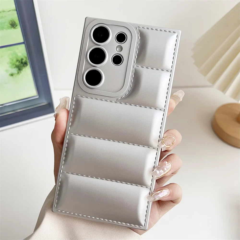Solid Color Down Jacket Case for Samsung Galaxy S24 S23 Ultra S22 S21 Plus S20 FE A54 A34 A53 A55 A35 A25 A52 A14 Soft TPU Cover