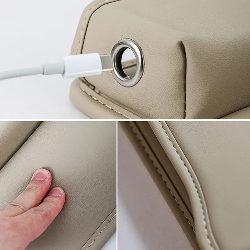 Car Seats Gap Bag Case Storage Bag PU Leather Auto Console Side Seat Pocket Organizer Reserved Charging Cable Hole Universal