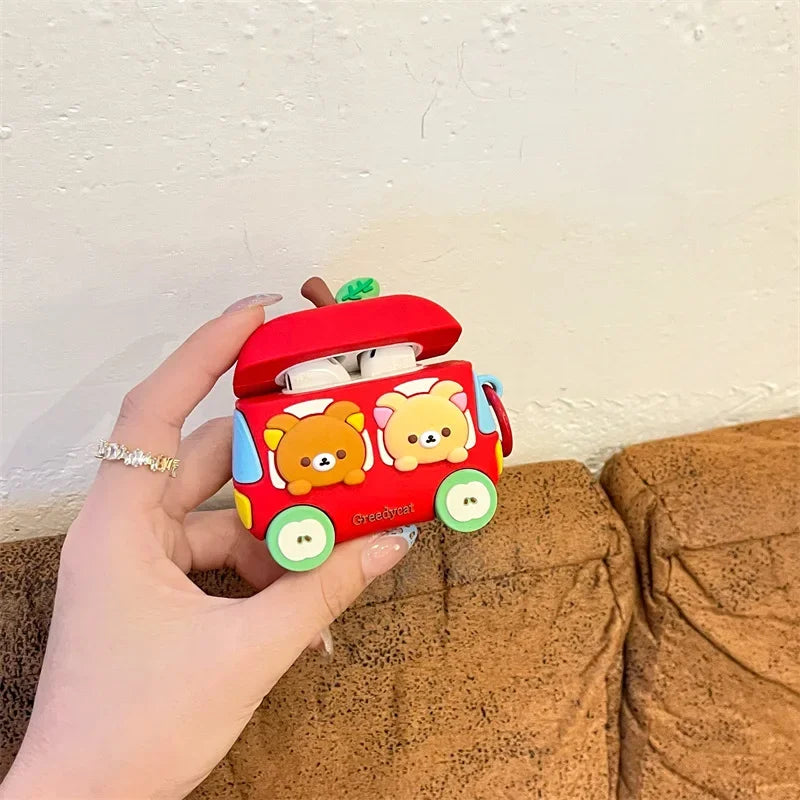 Cute Car Bear Case for AirPods 4 Airpod 1 2 3 Pro Pro2  Bluetooth Earbuds Charging Box Protective Earphone Case Cover