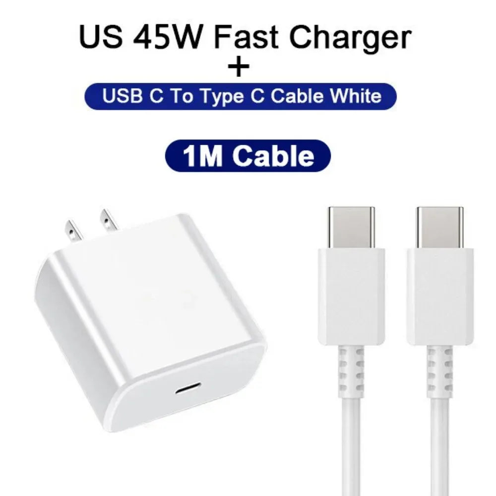 45W PD Charger For Samsung Galaxy S24 S23 S22 Type C Quick Charge USB C to Type C Cable Fast Charging Mobile Phone Wall Adapter