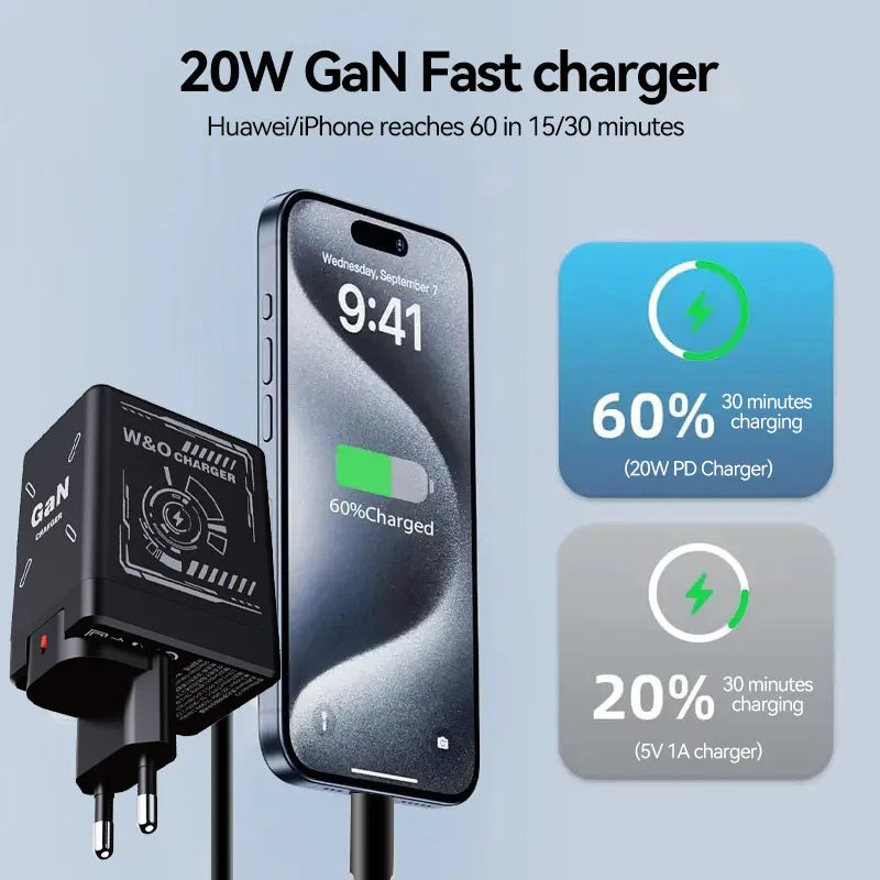 W&O GaN Fast Charging Cable Type C 20W and Lightning Liquid Silicone Cable for iPhone 14 15 Pro Max Xiaomi Realme Redmi ﻿
