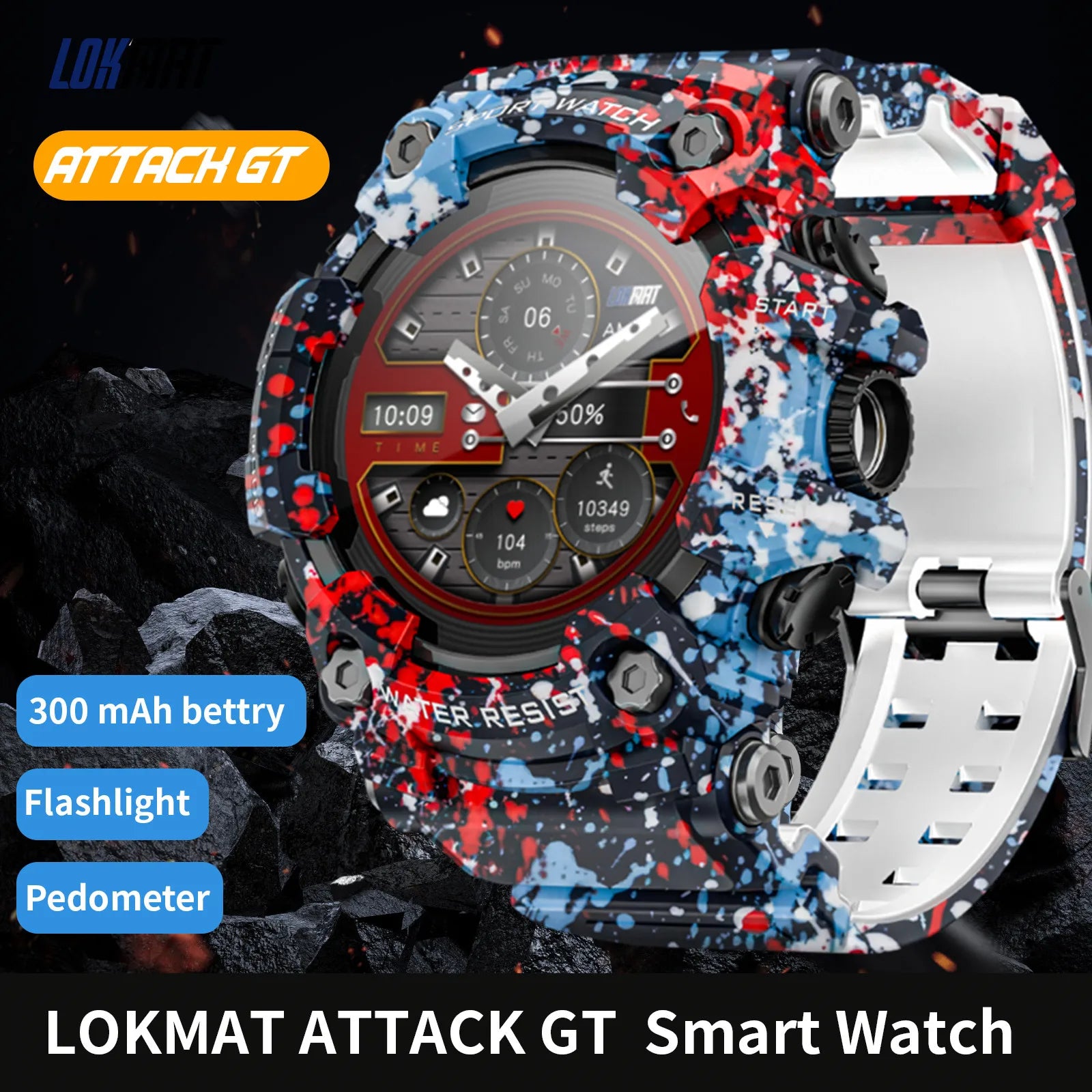 LOKMAT Rugged Sport Smart Watch ATTACK-GT Bluetooth Calls Colorful Wat ...