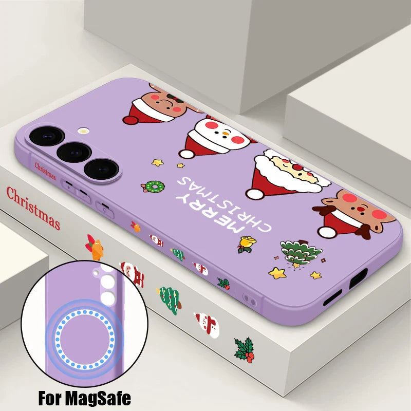 Christmas Snowman Magnetic Lanyard Case For Samsung Galaxy S23 S24 Ultra S22 Plus S21 S24 FE For Magsafe Wireless Charge Cover