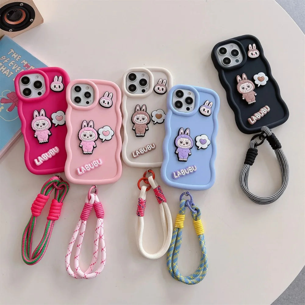 Cartoon Wrist Strap Phone Case for IPhone 17 Air 16 15 14 13 12 11 Pro Max XS X  XR 7 8 Plus Silicone Soft  Protective Cover