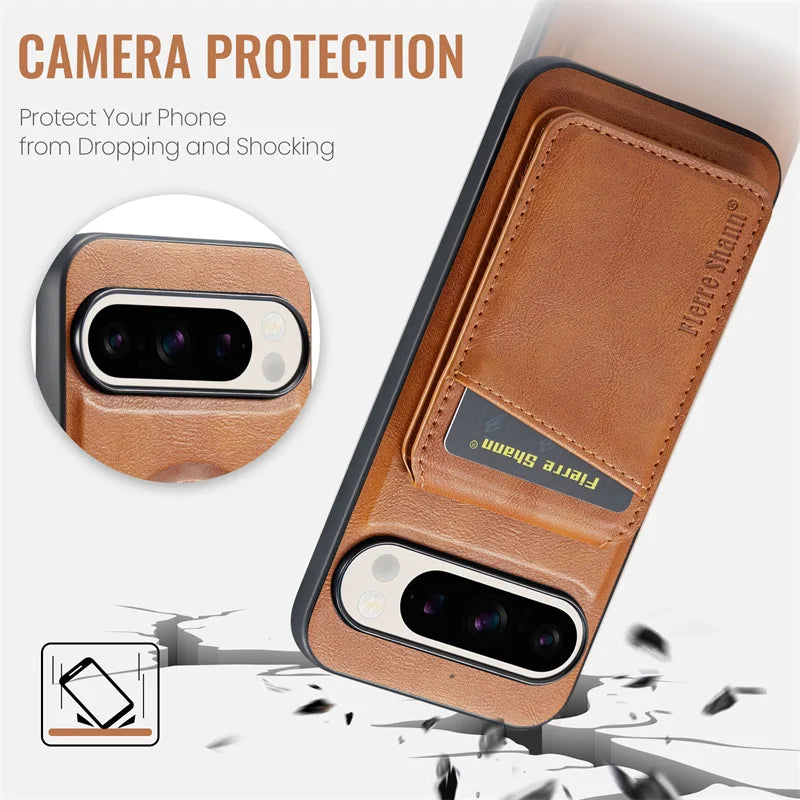 2 In 1 Magsafe Magnetic Leather Phone Case for Google Pixel 10 9 9Pro XL 8A 8Pro 8 7 7A 7Pro Wallet Cover Cards Holder Cover