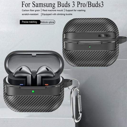 2024 New TPU Cover For Samsung Galaxy Buds 3 Pro Buzz 3 Pro Buds3 Pro Case Carbon Fibre Pattern PC Protective Cases With Hook