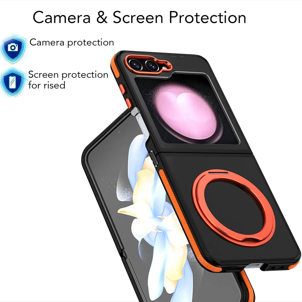 Magnetic Case for Samsung Galaxy Z Flip 6 5 5G Cover 360 Rotation Stand for Magsafe Matte Metal Camera Frame Folding Phone Shell