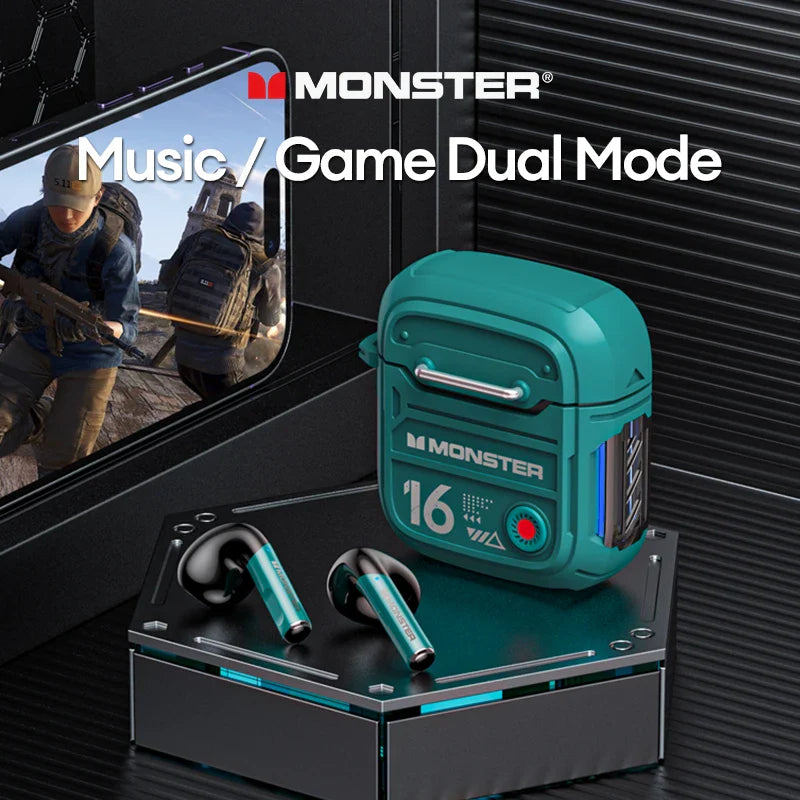 Original Monster XKT16 V5.3 Bluetooth Headphones Wireless HIFI Sound Earphones Low Latency Gaming Long Standby Earbuds
