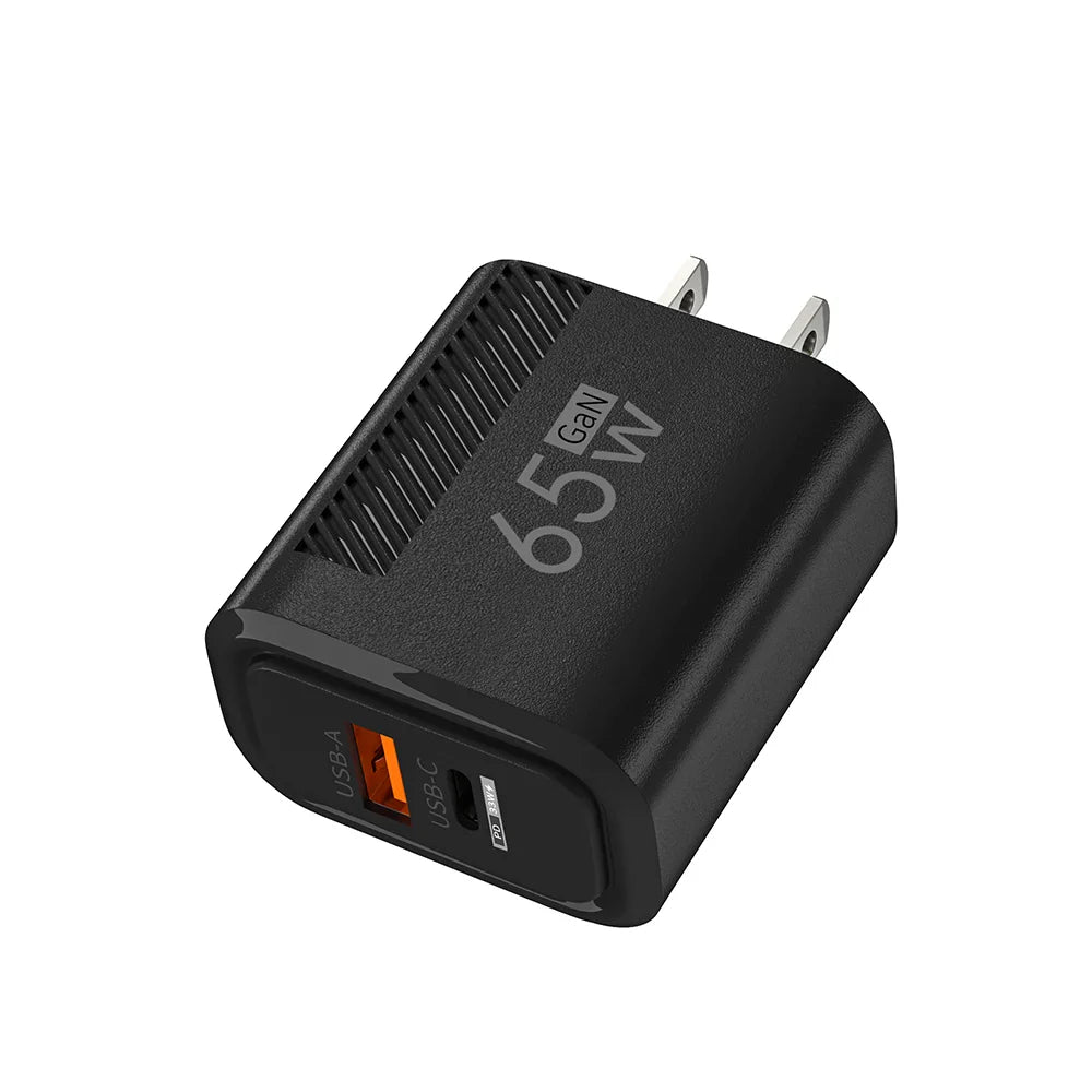 65W GAN 2 Ports Charger USB Type C PD Quick Charge 3.0 Mobile Phone Wall Adapter for iPhone 15 Pro max Huawei Xiaomi EU/US Plug