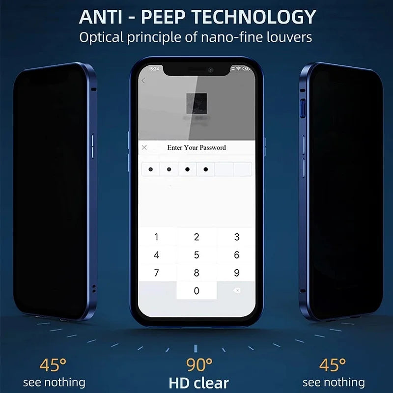 360° Degree Protection Privacy Metal Double Sided Glass Case For iPhone16 14 15 Pro Max Lens Protection Double Buckle Lock Cover