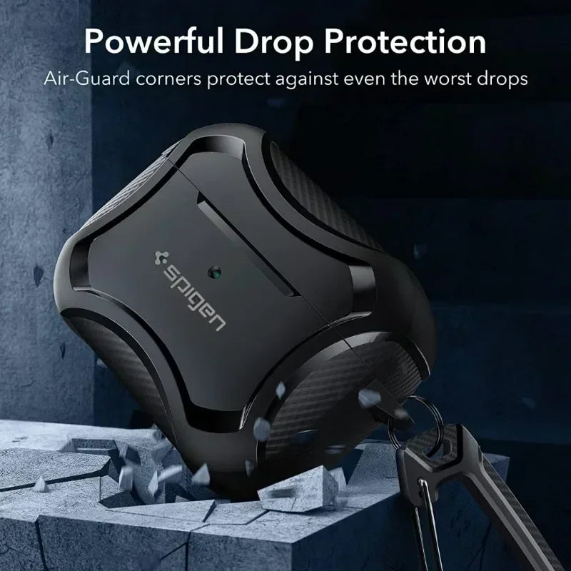 Carbon Fiber Texture Armor Rugged Earphone TPU Case For Spigen Airpods Pro 2/Pro/Airpods 3 Full Protective Case with Metal Hook