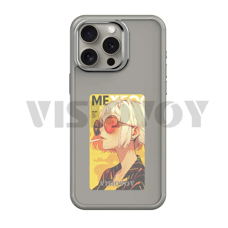 NFC Function Smart Phone Case For iphone 16 15 14 13 Pro Max E ink 4 Color Screen DIY Fashion Phone Cover Cartoon Girl New Funda