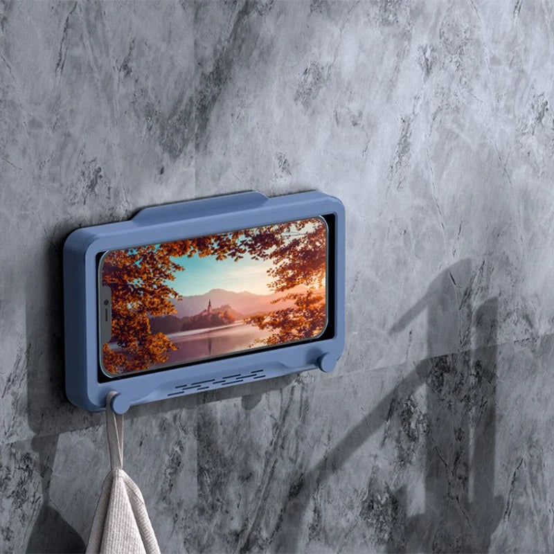 Phone Holder Bathroom Waterproof Home Wall Phone Case Stand Box Self-adhesive Touch Screen Phone Shell Shower Sealing Storage