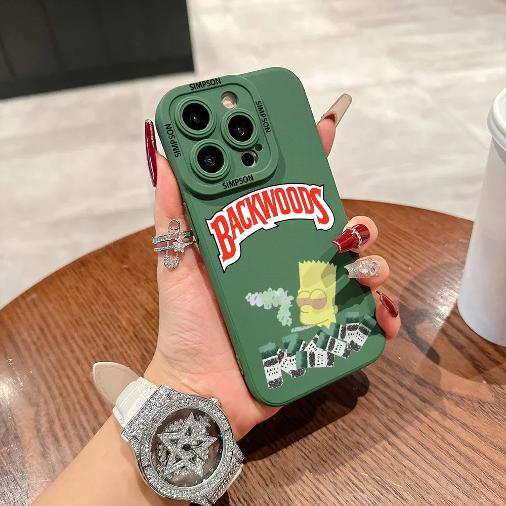 Smoking S-Simpsons Backwoods Phone Case For iPhone 16 15 14 13 12 11 X XR Xs SE2 SE 8 7 Plus Pro Max Mini Silicone Back Cover