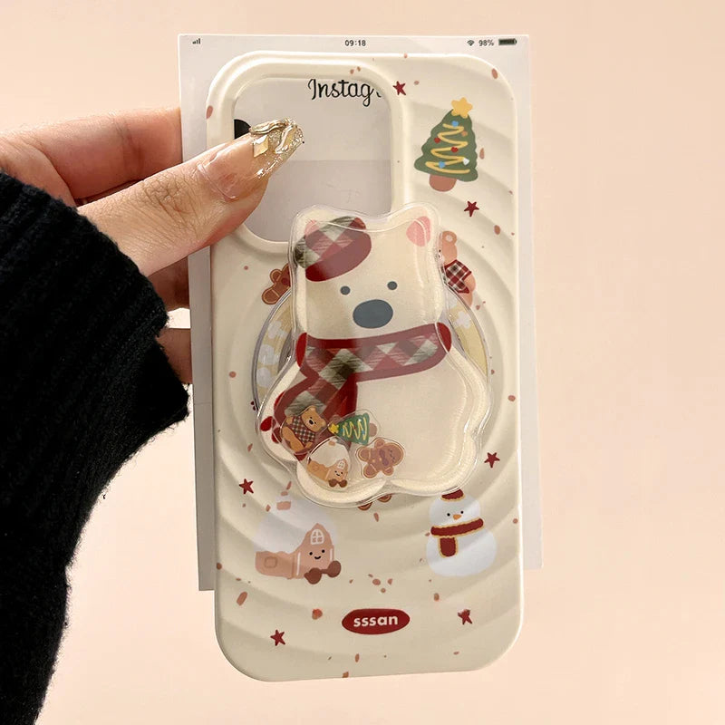 Korean Cute Quicksand Christmas Puppy Magnetic Holder Grip Tok Griptok Phone Stand Support For iPhone For Pad Magsafe Smart Tok