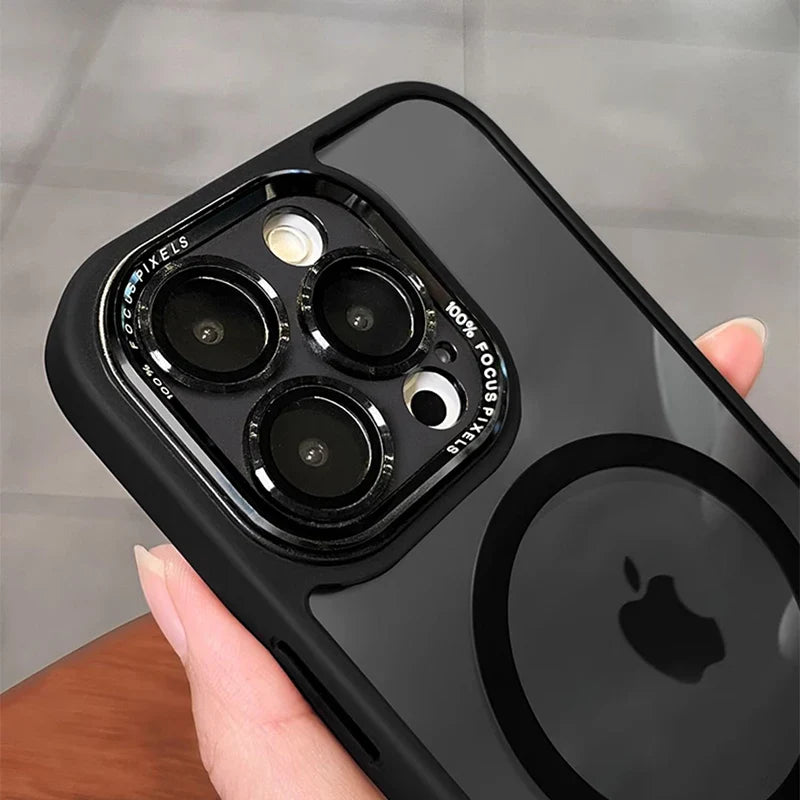Transparent Metal Camera Bumper Case For iPhone 16 11 12 13 17 Pro Max 15 16 Plus 17 Air For Magsafe Magnetic Clear Phone Cover