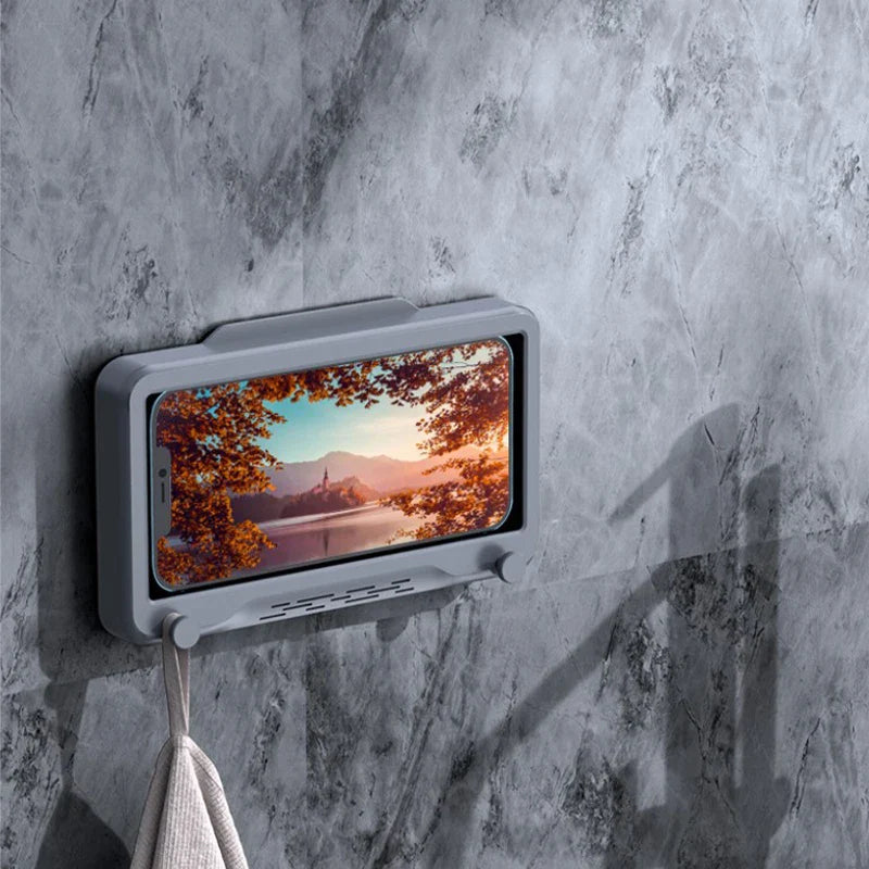 Phone Holder Bathroom Waterproof Home Wall Phone Case Stand Box Self-adhesive Touch Screen Phone Shell Shower Sealing Storage
