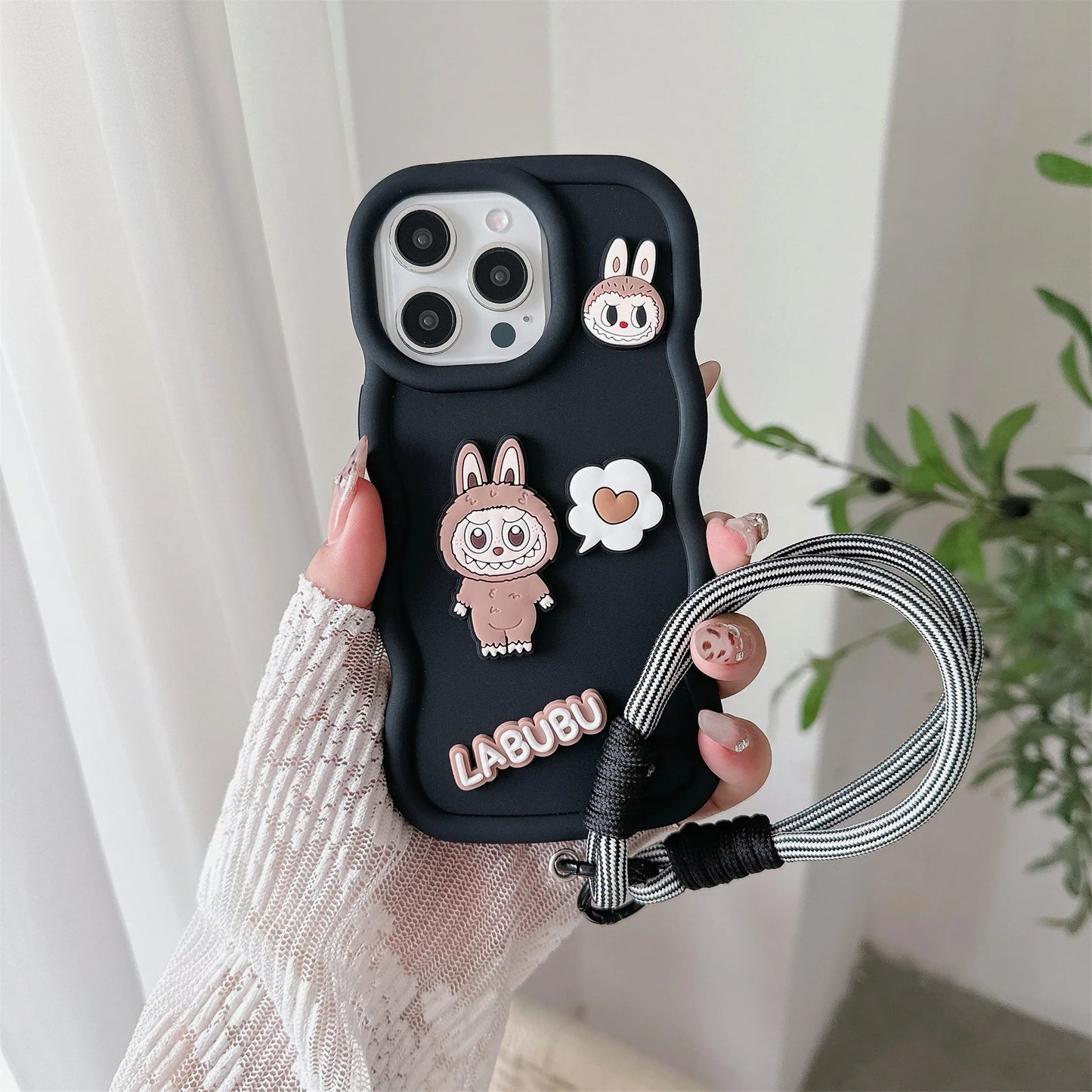 Cartoon Wrist Strap Phone Case for IPhone 17 Air 16 15 14 13 12 11 Pro Max XS X  XR 7 8 Plus Silicone Soft  Protective Cover