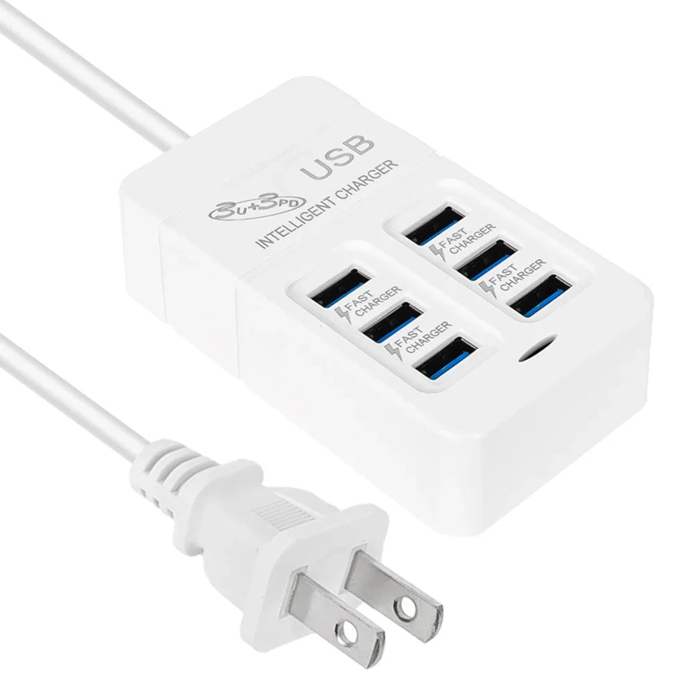 PD Quick Charging Wall Chargers USB Hub Adapter 6 Ports USB Type C Desktop EU US Plug Slots Charging Extension Socket Outlet