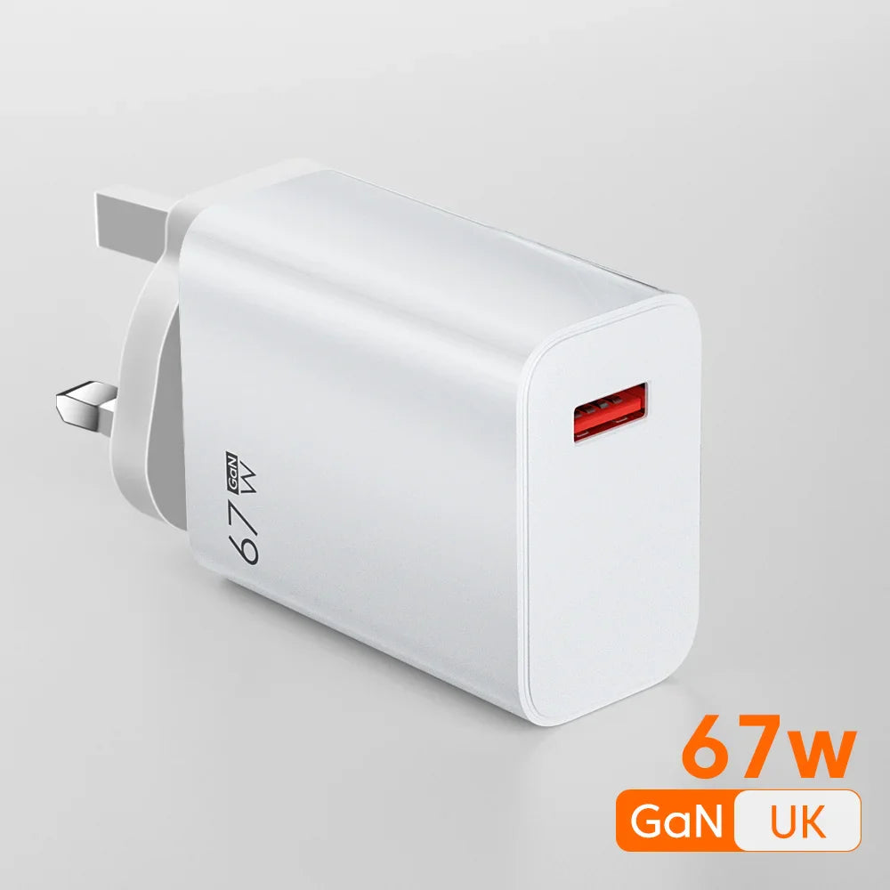 Total 67W GaN USB Charger Fast Charging Mobile Phone Adapter USB Quick Charger QC3.0 Adapter For iPhone15 Samsung Xiaomi Redmi