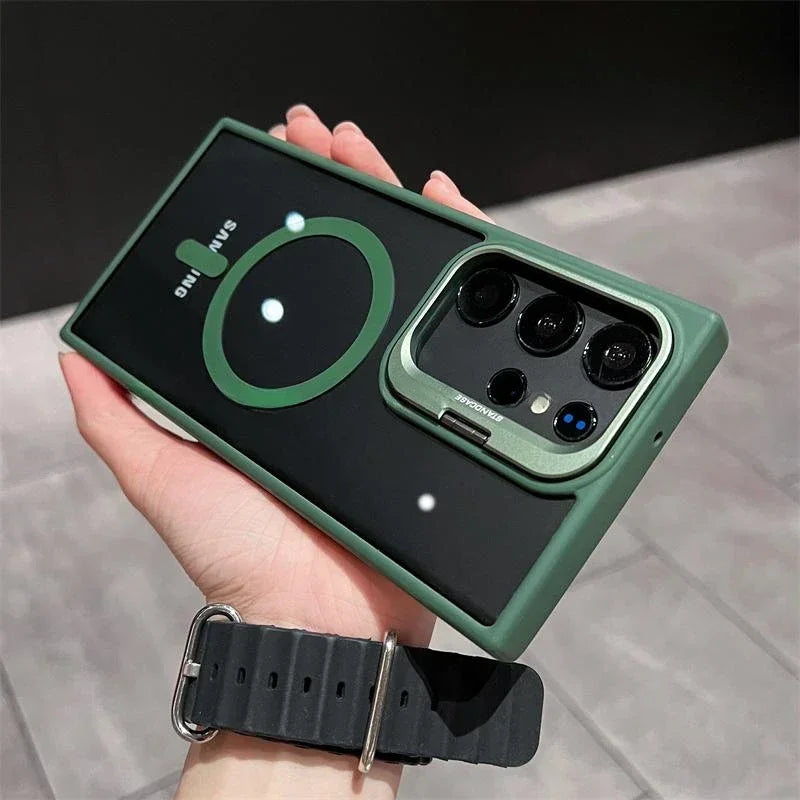 For Magsafe Hidden Holder Clear Case For Samsung Galaxy S24 Ultra S22 Plus S23 FE Shockproof Magnetic Wirelesss Charge Cover
