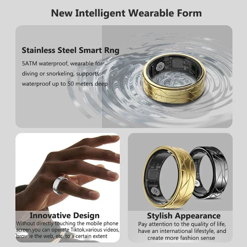 Smart Ring Women Photo Control Health Tracker Heart Rate Blood Oxygen Monitor 5ATM Waterproof Men Sports Ring Sleep Fitness