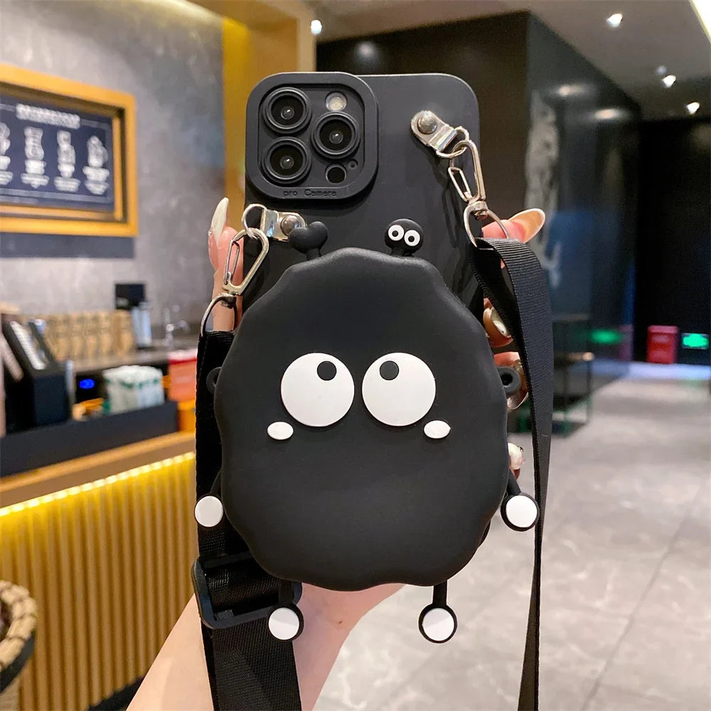 3D Cartoon Capybara Crossbody Strap Coin Wallet Lipstick Bag Phone Case For iPhone 16 15 14 Plus 13 12 11 Pro Max 16ProMax