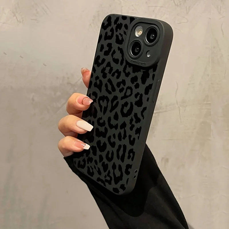 Black Leopard Print Phone Case For iPhone 14 13 11 15 Pro Max 12 Mini XS XR X 8 7 Plus SE 2022  14Pro 13Pro Matte Soft Cov