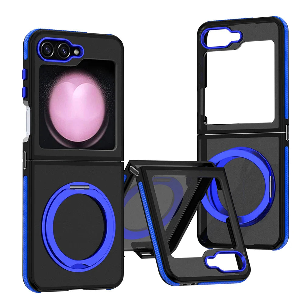 Magnetic Case for Samsung Galaxy Z Flip 6 5 5G Cover 360 Rotation Stand for Magsafe Matte Metal Camera Frame Folding Phone Shell