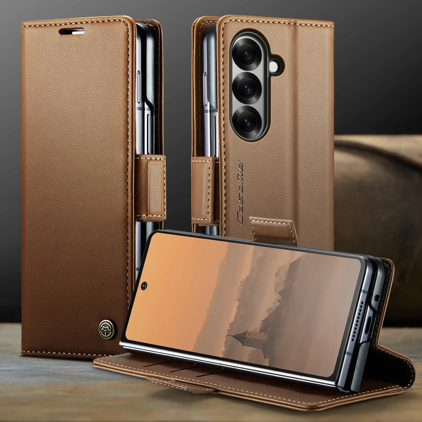 CaseMe Retro New PU Leather Magnetic Book Phone Case For Samsung Galaxy Z Fold 7 6 5 Wallet Flip Case For Samsung Galaxy Z Fold7