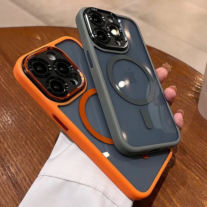 Transparent Metal Camera Bumper Case For iPhone 16 11 12 13 17 Pro Max 15 16 Plus 17 Air For Magsafe Magnetic Clear Phone Cover