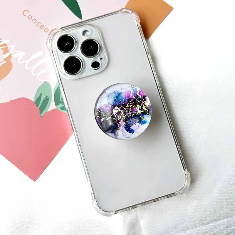 Marble Pattern Crystal Glass Phone Holder Foldable mobile phone Socket Crystal Glass phone grips